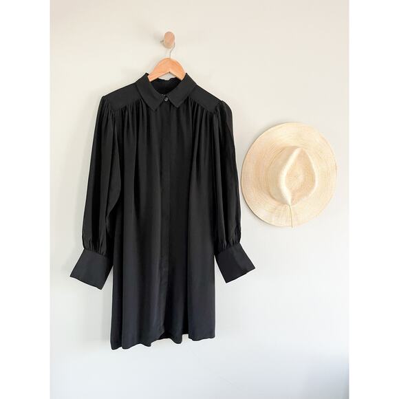 Madewell | NWT | Relaxed Button-Front Mini Dress in True Black | Sz S - Picture 2 of 11